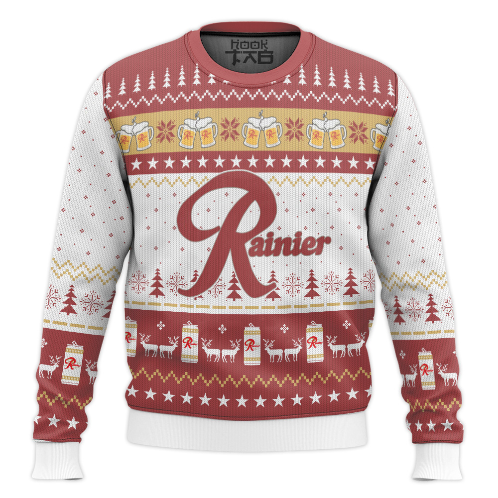 Hooktab Love Beer Rainier Beer Ugly Christmas Sweater Hooktab Love Beer Rainier Beer Ugly Christmas Sweater