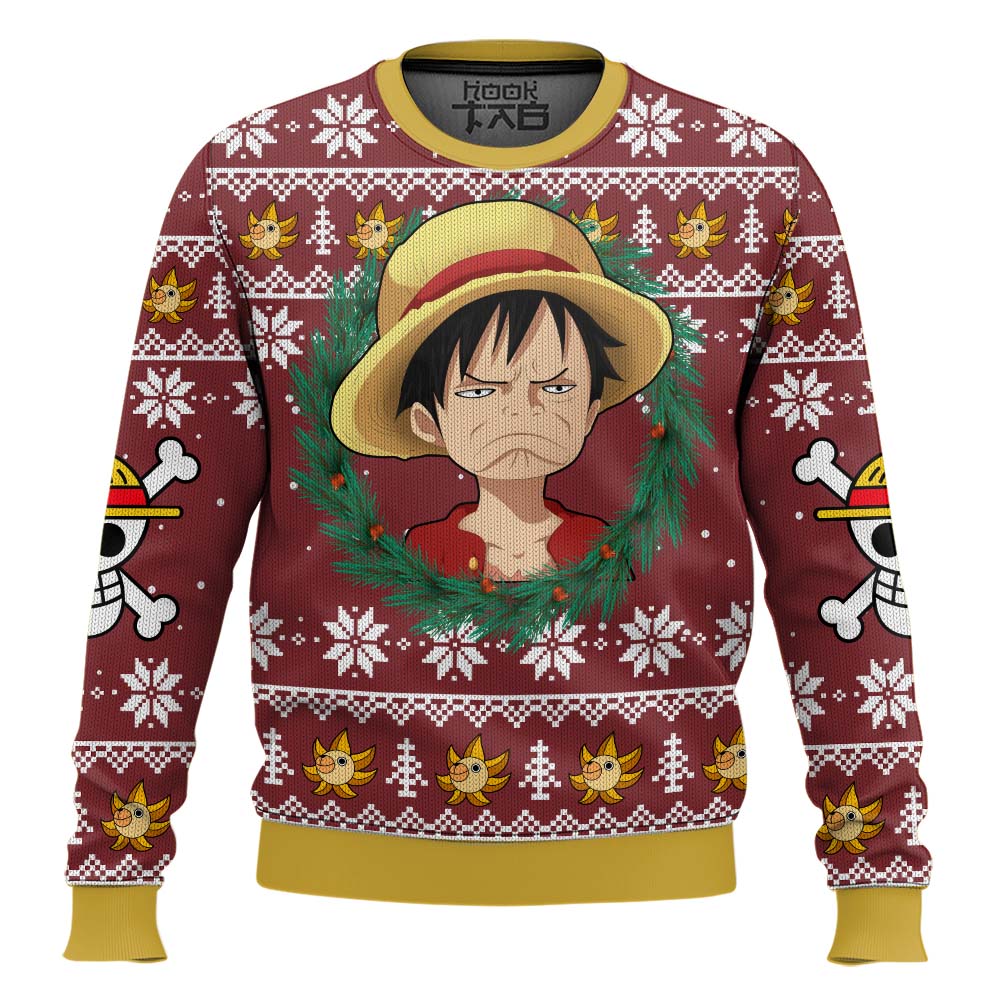 Hooktab Luffy Funny Face One Piece Ugly Christmas Sweater Hooktab Luffy Funny Face One Piece Ugly Christmas Sweater