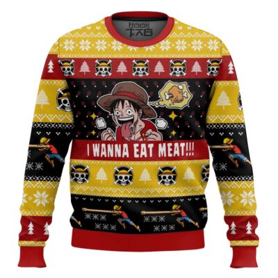 Luffy I Want To Eat Meat One Piece Ugly Christmas Sweater