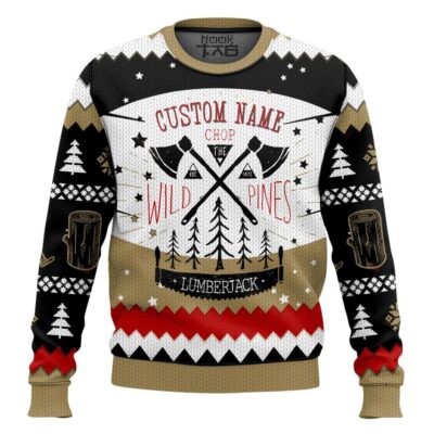Lumberjack Chop Wild Pines - Custom Name Ugly Christmas Sweater