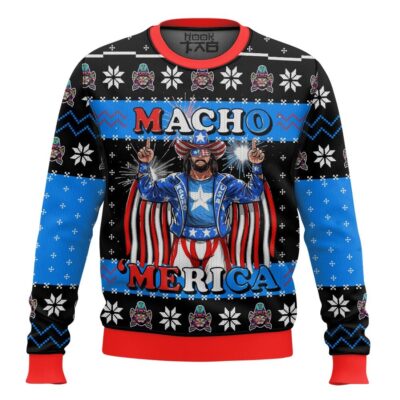 Macho Man Macho Merica WWE Ugly Christmas Sweater