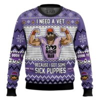 Hooktab Macho Man Sick Puppies WWE Ugly Christmas Sweater