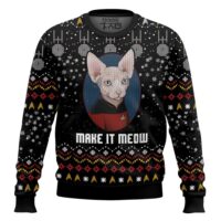 Hooktab Make It Meow Captain Cat Star Trek Ugly Christmas Sweater