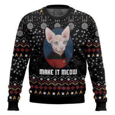 Make It Meow Captain Cat Star Trek Ugly Christmas Sweater