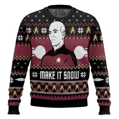 Make It Snow Captain Jean-Luc Picard Star Trek Ugly Christmas Sweater