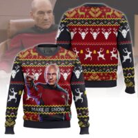 Hooktab Make It Snow Jean-Luc Picard Star Trek Ugly Christmas Sweater