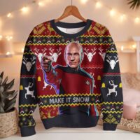 Hooktab Make It Snow Jean-Luc Picard Star Trek Ugly Christmas Sweater