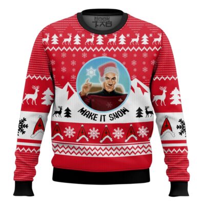 Make It Snow Santa Picard Star Trek Ugly Christmas Sweater