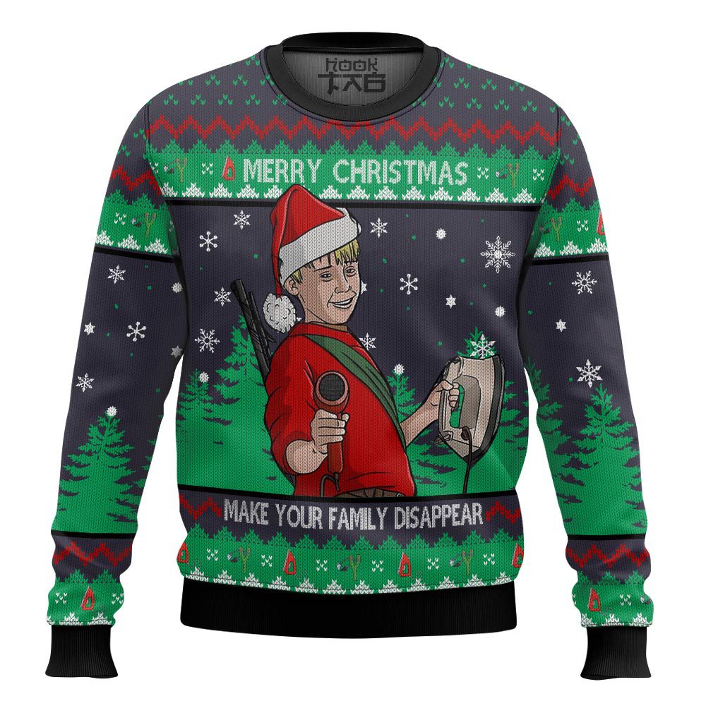 Hooktab Make Your Family Disappear Home Alone Ugly Christmas Sweater Hooktab Make Your Family Disappear Home Alone Ugly Christmas Sweater