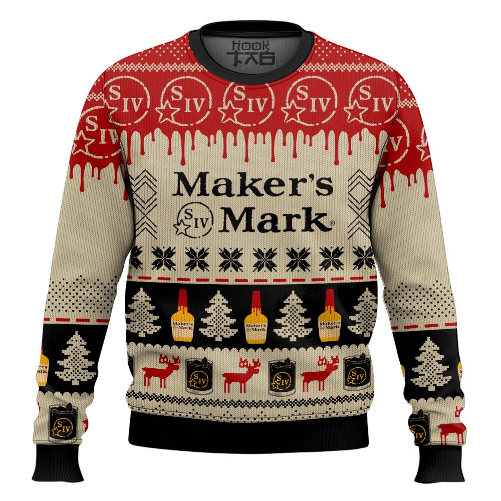 Hooktab Maker’s Mark Bourbon Whisky Ugly Christmas Sweater Hooktab Maker’s Mark Bourbon Whisky Ugly Christmas Sweater