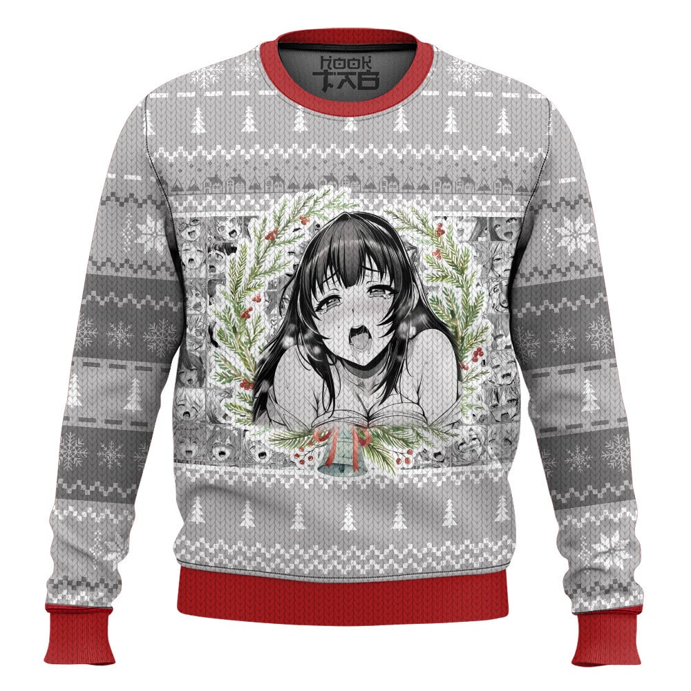 Hooktab Manga Girl Waifu Ahegao Ugly Christmas Sweater Hooktab Manga Girl Waifu Ahegao Ugly Christmas Sweater