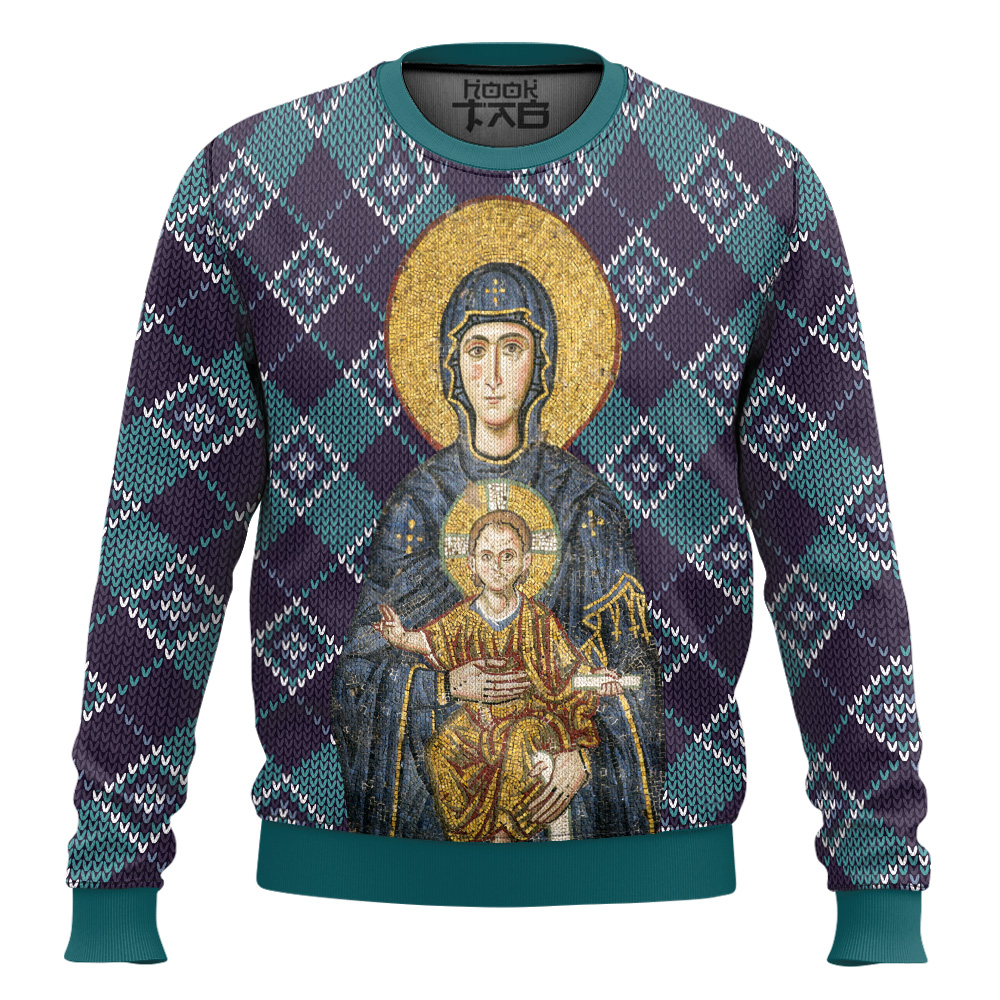 Hooktab Maria And Jesus In Eastern Orthodox Ugly Christmas Sweater Hooktab Maria And Jesus In Eastern Orthodox Ugly Christmas Sweater
