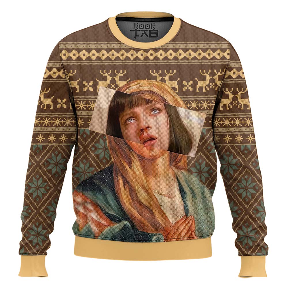 Hooktab Maria Mia Wallace Pulp Fiction Ugly Christmas Sweater Hooktab Maria Mia Wallace Pulp Fiction Ugly Christmas Sweater