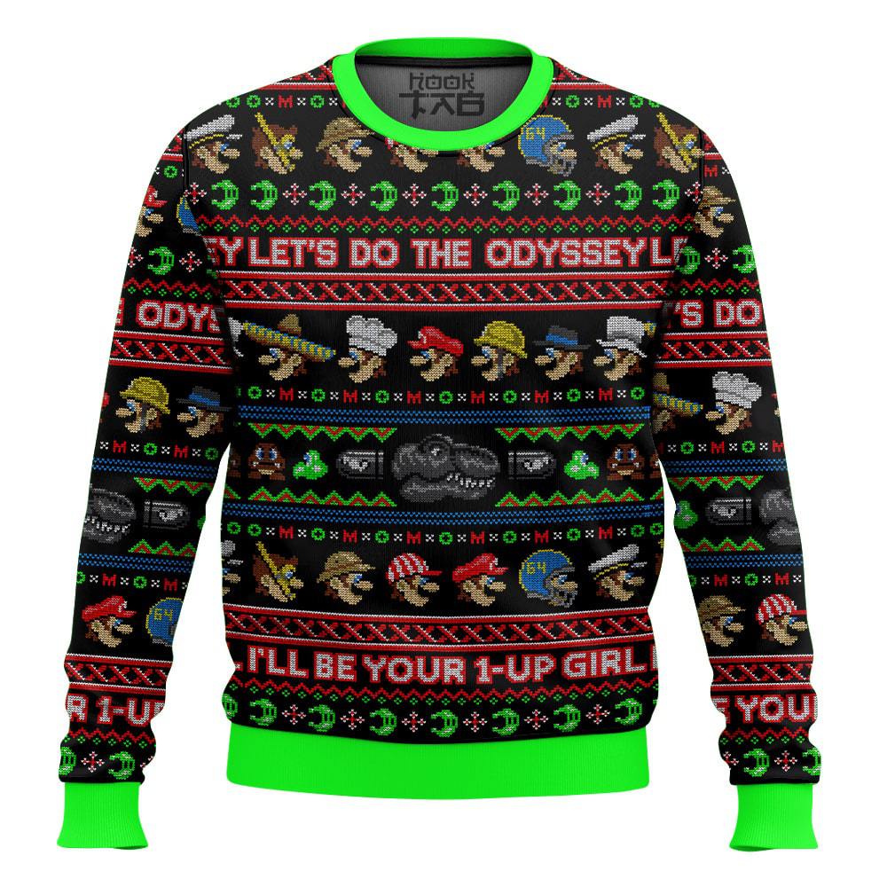 Hooktab Mario Let's Do The Odyssey, Ugly Christmas Sweater Hooktab Mario Let's Do The Odyssey, Ugly Christmas Sweater