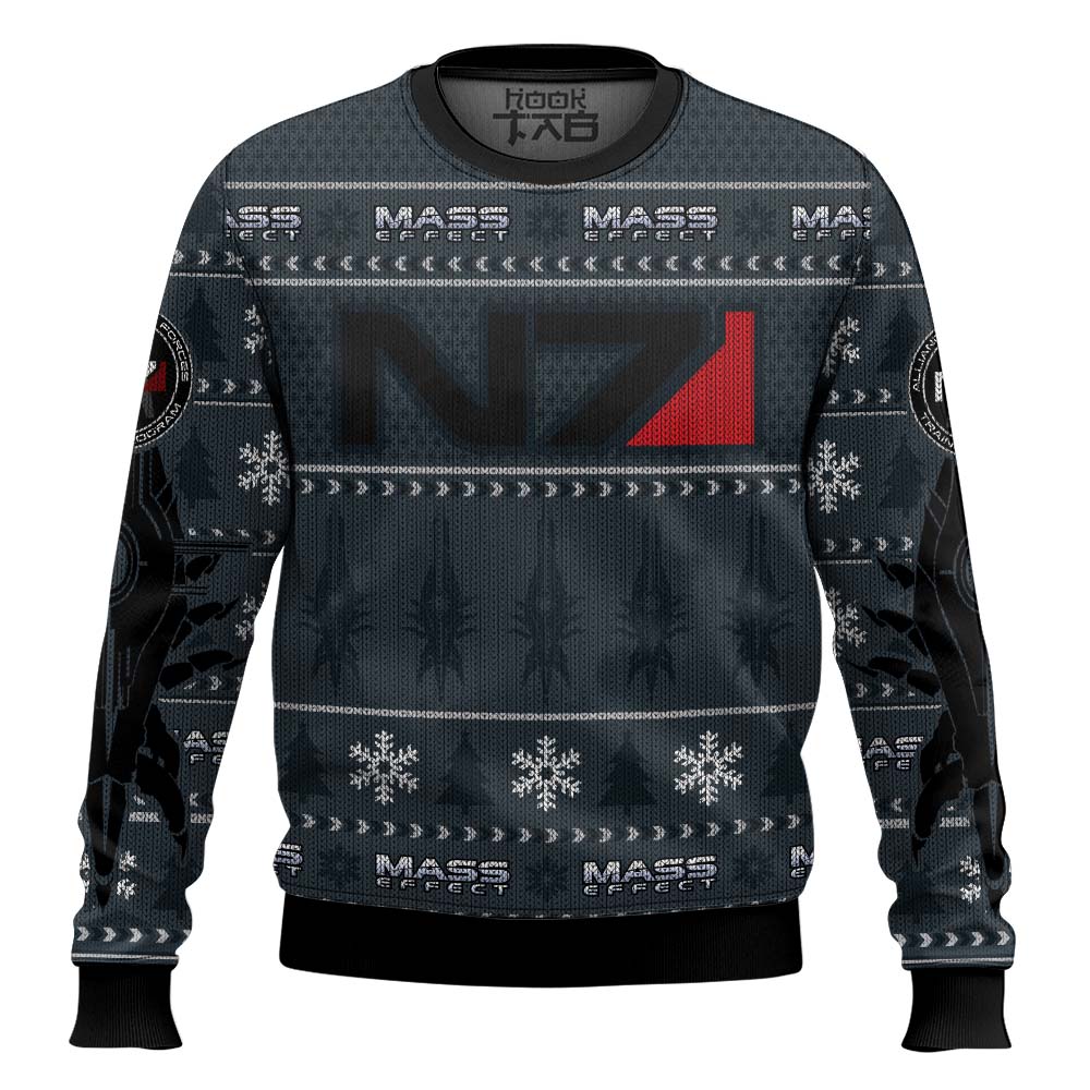 Hooktab Mass Effect N7 Ugly Christmas Sweater Hooktab Mass Effect N7 Ugly Christmas Sweater