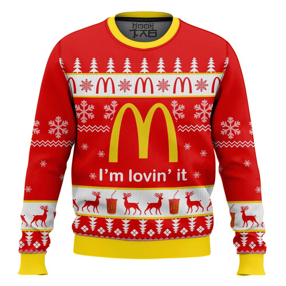 Hooktab Mcdonald's I'm Lovin' It Ugly Christmas Sweater Hooktab Mcdonald's I'm Lovin' It Ugly Christmas Sweater