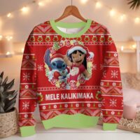 Hooktab Mele Kalikimaka Lilo And Stitch Ugly Christmas Sweater