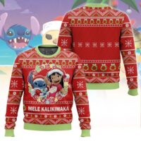 Hooktab Mele Kalikimaka Lilo And Stitch Ugly Christmas Sweater