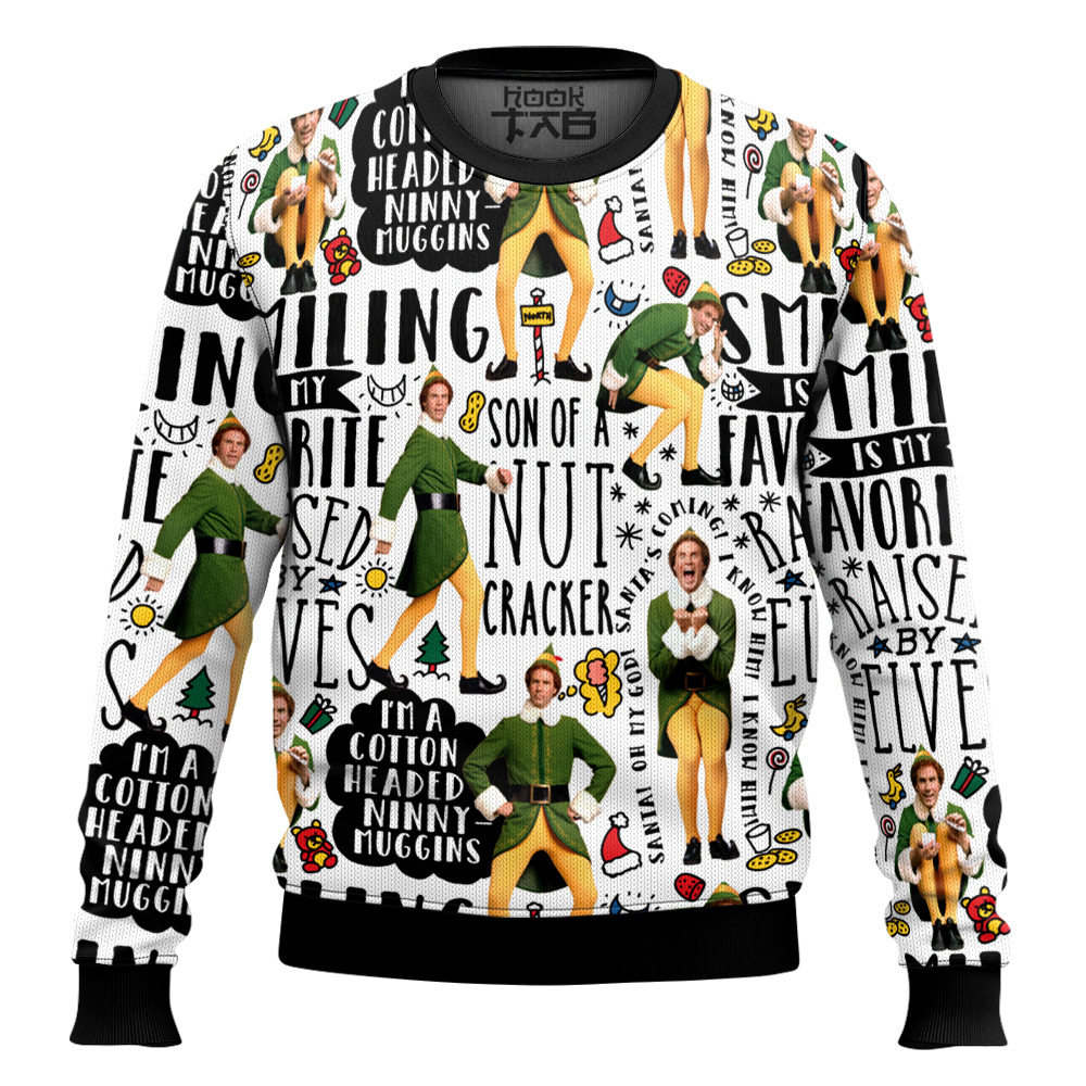 Hooktab Men’s Fun Christmas Smiling Elf Ugly Christmas Sweater Hooktab Men’s Fun Christmas Smiling Elf Ugly Christmas Sweater