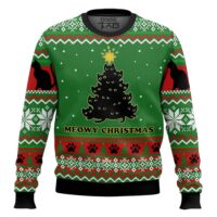 Hooktab Meowy Christmas Black Cat Tree Ugly Christmas Sweater