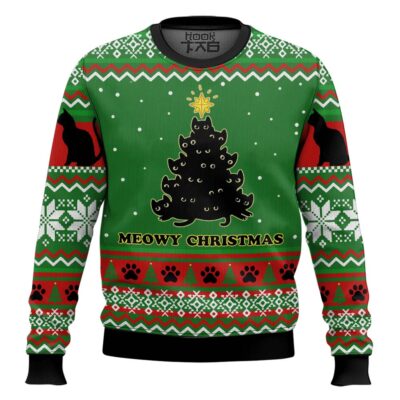 Meowy Christmas Black Cat Tree Ugly Christmas Sweater