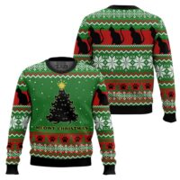 Hooktab Meowy Christmas Black Cat Tree Ugly Christmas Sweater
