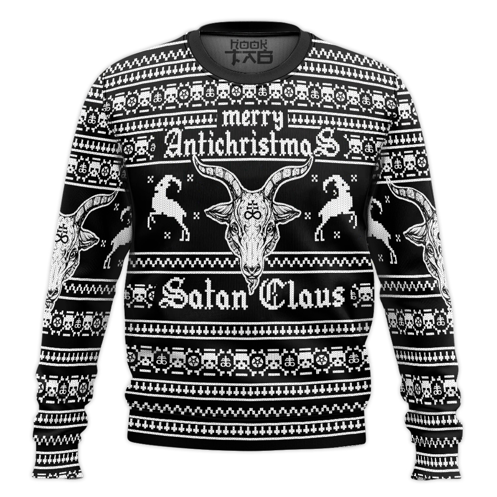 Hooktab Merry Antichristmas Satan Claus Ugly Christmas Sweater Hooktab Merry Antichristmas Satan Claus Ugly Christmas Sweater