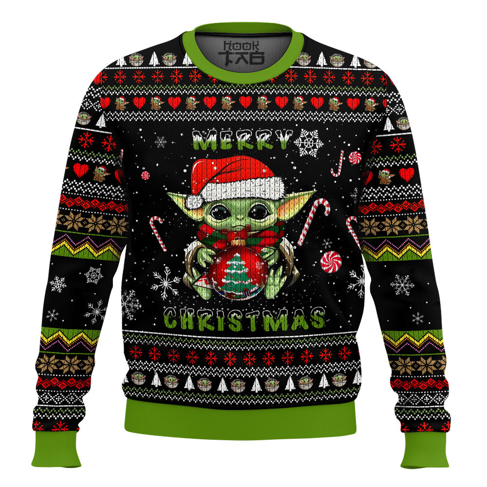 Hooktab Merry Christmas Baby Yoda Ugly Christmas Sweater Hooktab Merry Christmas Baby Yoda Ugly Christmas Sweater