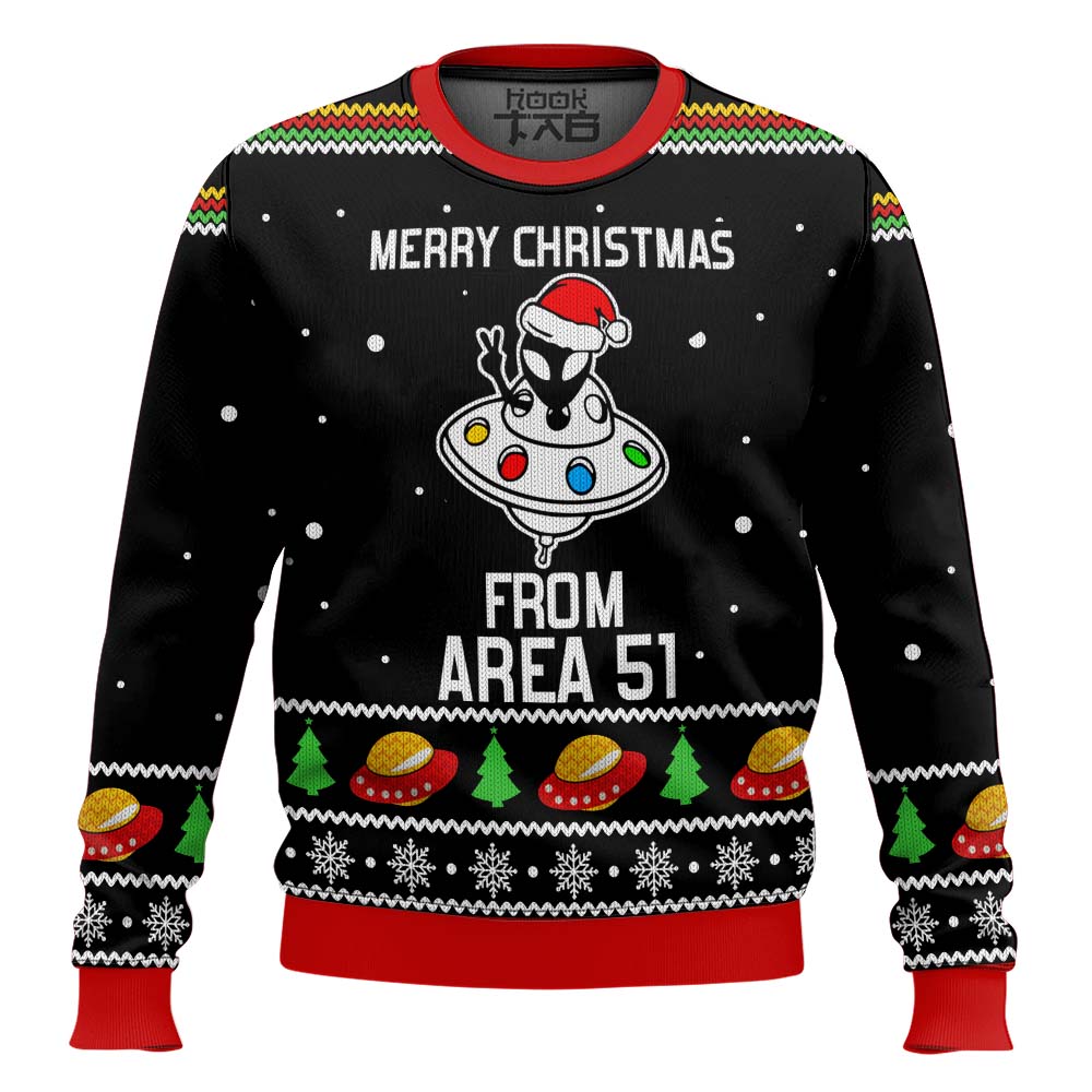 Hooktab Merry Christmas From Area 51 Alien Ugly Christmas Sweater Hooktab Merry Christmas From Area 51 Alien Ugly Christmas Sweater