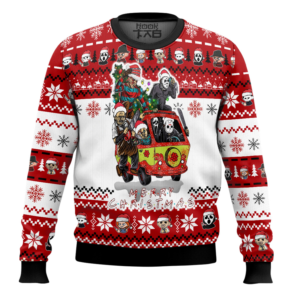 Hooktab Merry Christmas Horror Movies Ugly Christmas Sweater Hooktab Merry Christmas Horror Movies Ugly Christmas Sweater