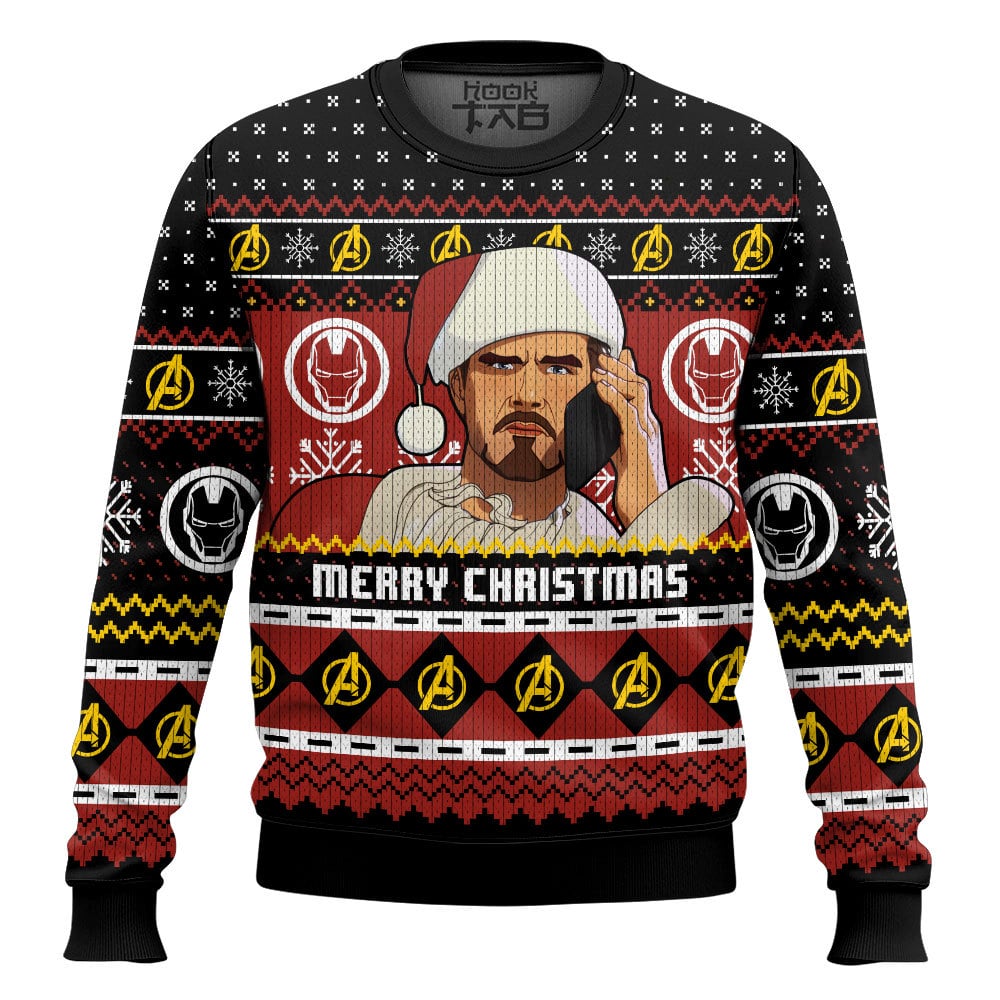 Hooktab Merry Christmas Tony Stark Ugly Christmas Sweater Hooktab Merry Christmas Tony Stark Ugly Christmas Sweater