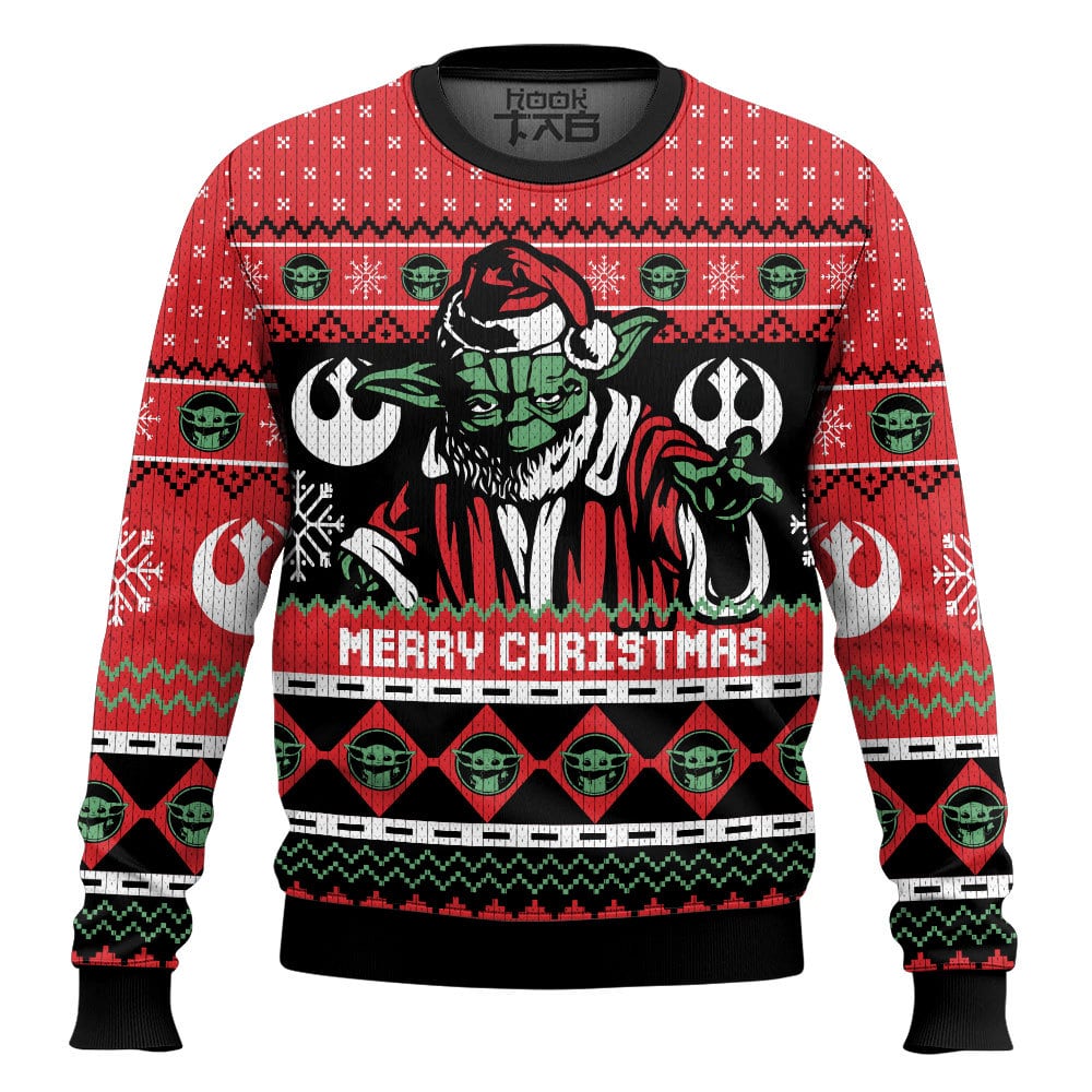 Hooktab Merry Christmas Yoda Star Wars Ugly Christmas Sweater Hooktab Merry Christmas Yoda Star Wars Ugly Christmas Sweater