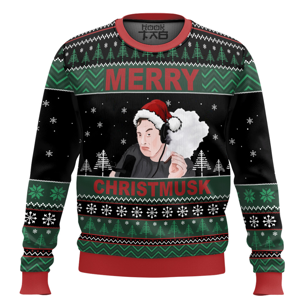 Hooktab Merry Christmusk Elon Musk Ugly Christmas Sweater Hooktab Merry Christmusk Elon Musk Ugly Christmas Sweater