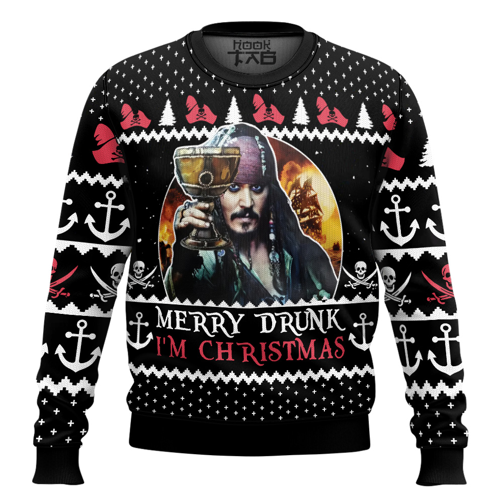 Hooktab Merry Drunk I'm Christmas Pirates Of The Caribbean Ugly Christmas Sweater Hooktab Merry Drunk I'm Christmas Pirates Of The Caribbean Ugly Christmas Sweater