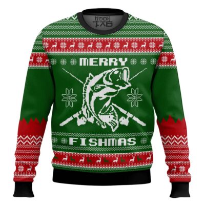 Merry Fishmas Bass Fishing Ugly Christmas Sweater
