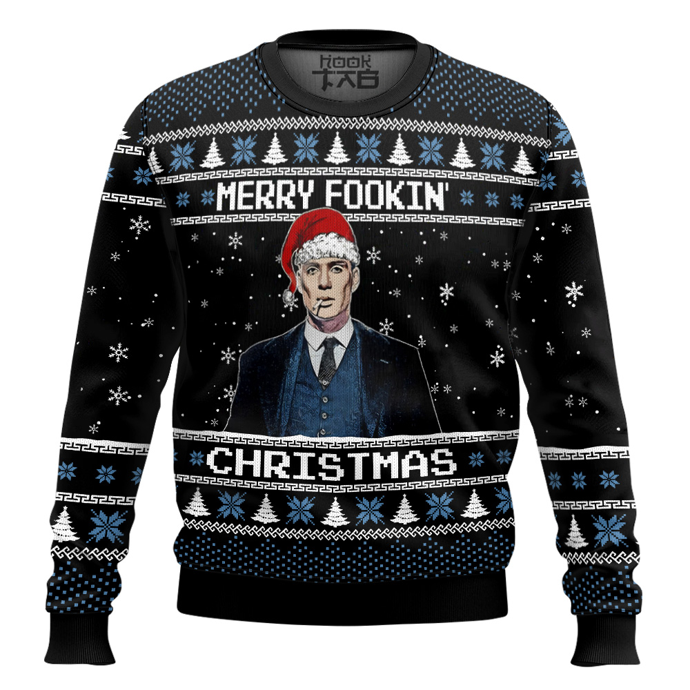 Hooktab Merry Fookin' Christmas Peaky Blinders Ugly Christmas Sweater Hooktab Merry Fookin' Christmas Peaky Blinders Ugly Christmas Sweater
