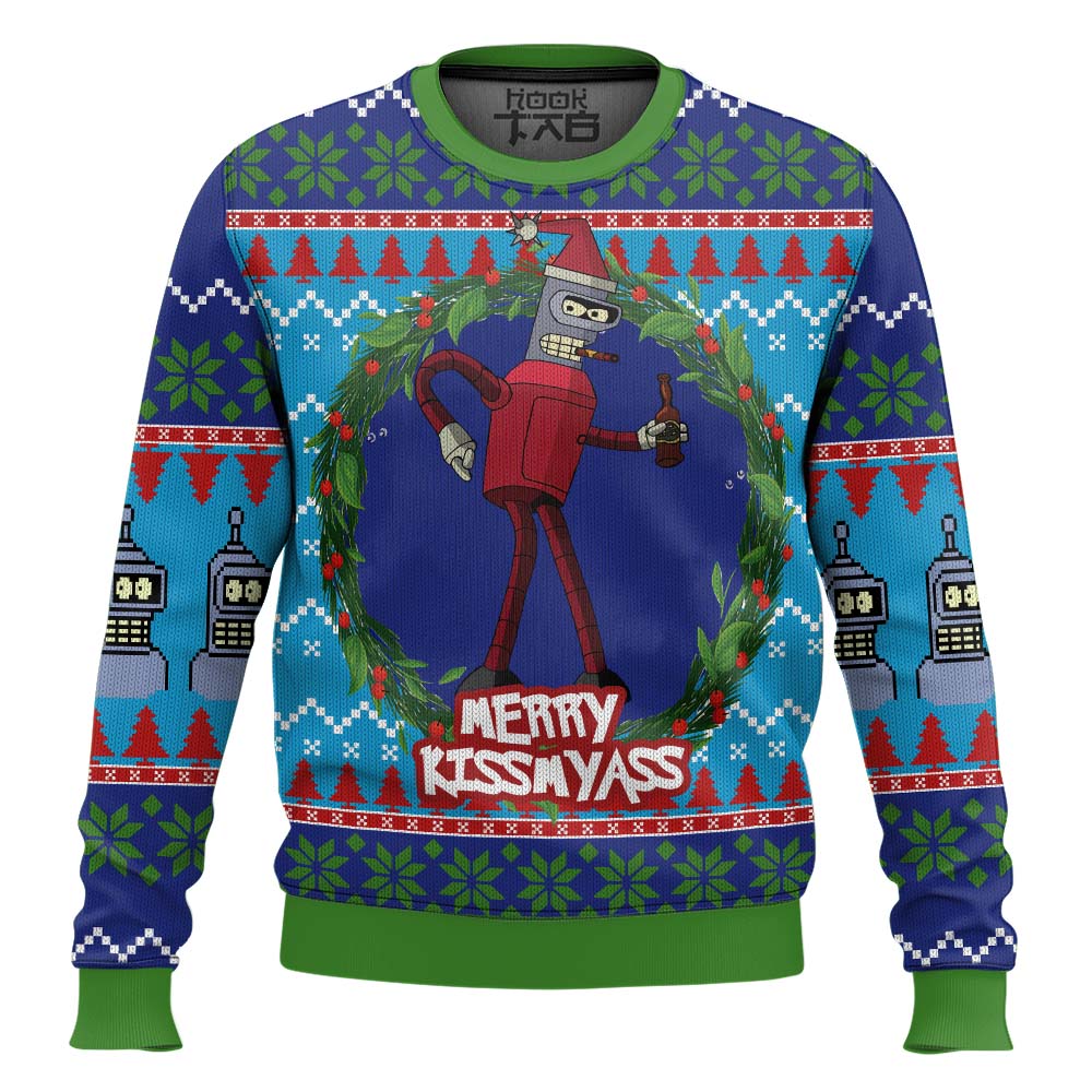 Hooktab Merry Kissmyas Futurama Ugly Christmas Sweater Hooktab Merry Kissmyas Futurama Ugly Christmas Sweater