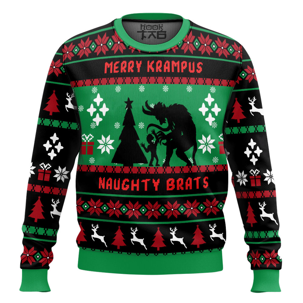Hooktab Merry Krampus Naughty Brat Ugly Christmas Sweater Hooktab Merry Krampus Naughty Brat Ugly Christmas Sweater