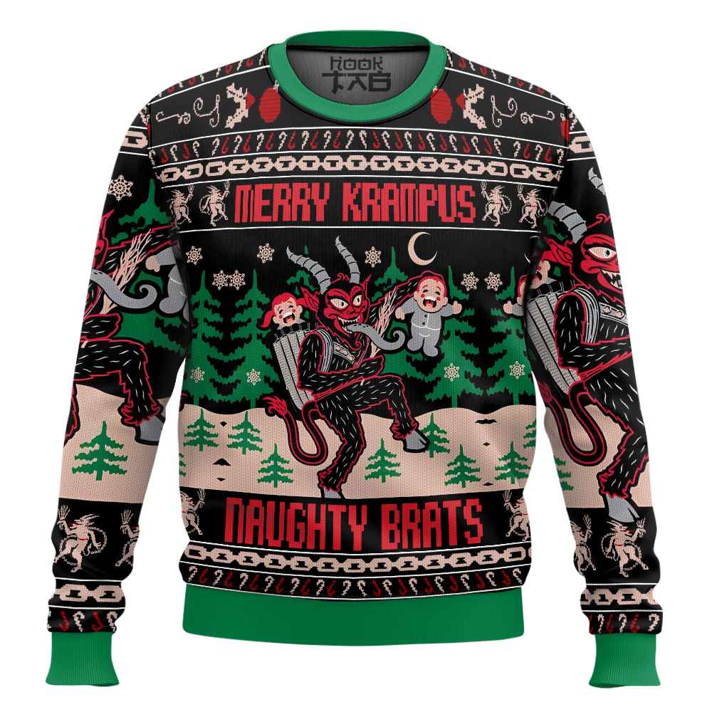 Hooktab Merry Krampus Naughty Brats Ugly Christmas Sweater Hooktab Merry Krampus Naughty Brats Ugly Christmas Sweater