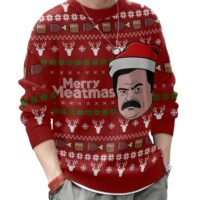 Hooktab Merry Meatmas Ron Swanson Parks And Recreation Ugly Christmas Sweater