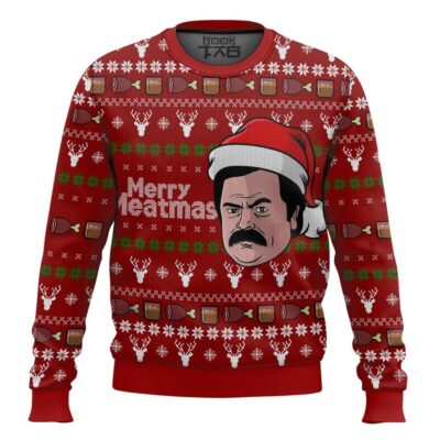 Merry Meatmas Ron Swanson Parks And Recreation Ugly Christmas Sweater