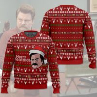 Hooktab Merry Meatmas Ron Swanson Parks And Recreation Ugly Christmas Sweater