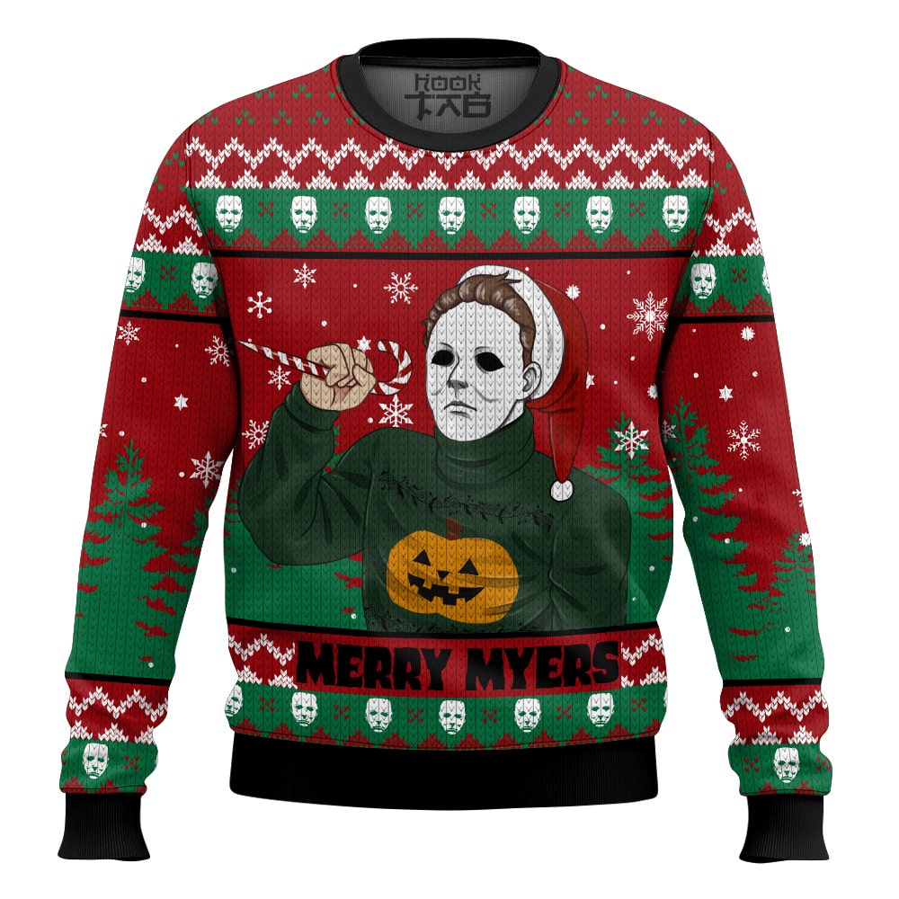 Hooktab Merry Myers Michael Myers Halloween Ugly Christmas Sweater Hooktab Merry Myers Michael Myers Halloween Ugly Christmas Sweater