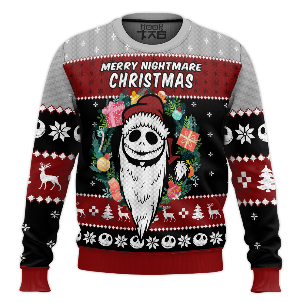 Hooktab Merry Nightmare Xmas Jack Skellington Ugly Christmas Sweater Hooktab Merry Nightmare Xmas Jack Skellington Ugly Christmas Sweater