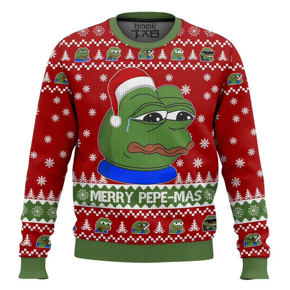 Hooktab Merry Pepe-mas Pepe The Frog Ugly Christmas Sweater Hooktab Merry Pepe-mas Pepe The Frog Ugly Christmas Sweater