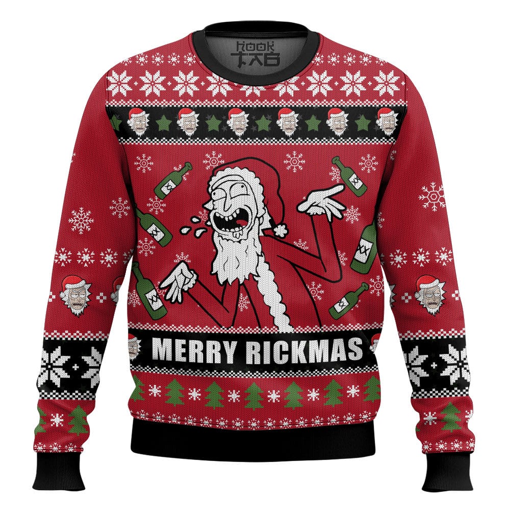 Hooktab Merry Rickmas Rick & Morty Ugly Christmas Sweater Hooktab Merry Rickmas Rick & Morty Ugly Christmas Sweater
