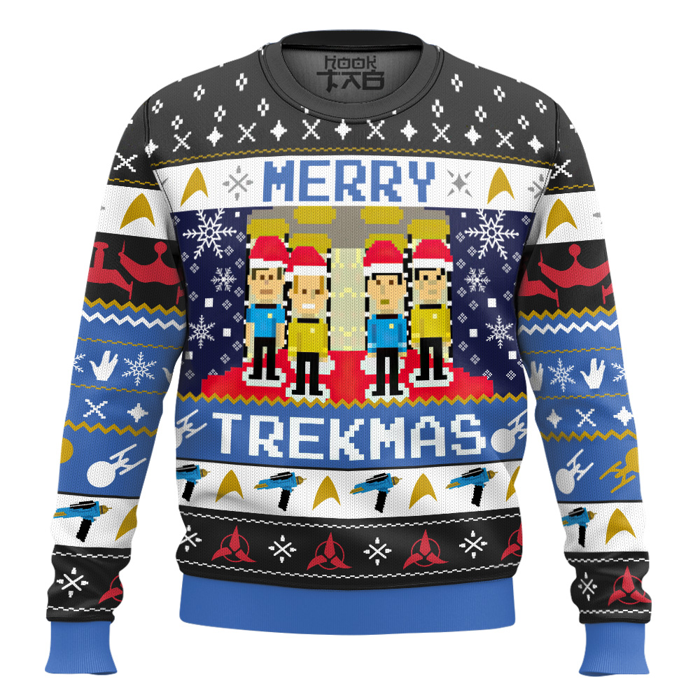 Hooktab Merry Trekmas Star Trek Ugly Christmas Sweater Hooktab Merry Trekmas Star Trek Ugly Christmas Sweater