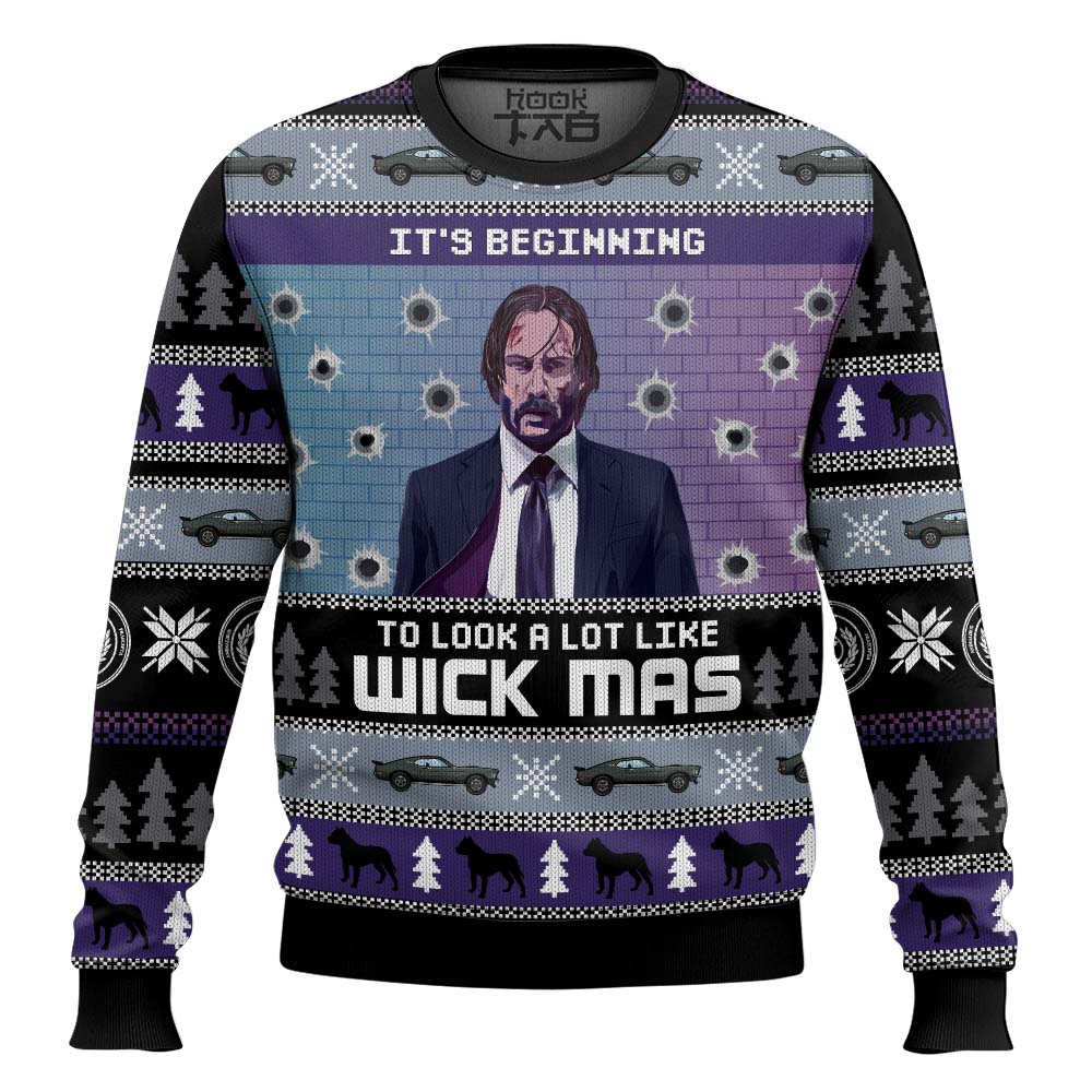 Hooktab Merry Wick-mas John Wick Ugly Christmas Sweater Hooktab Merry Wick-mas John Wick Ugly Christmas Sweater