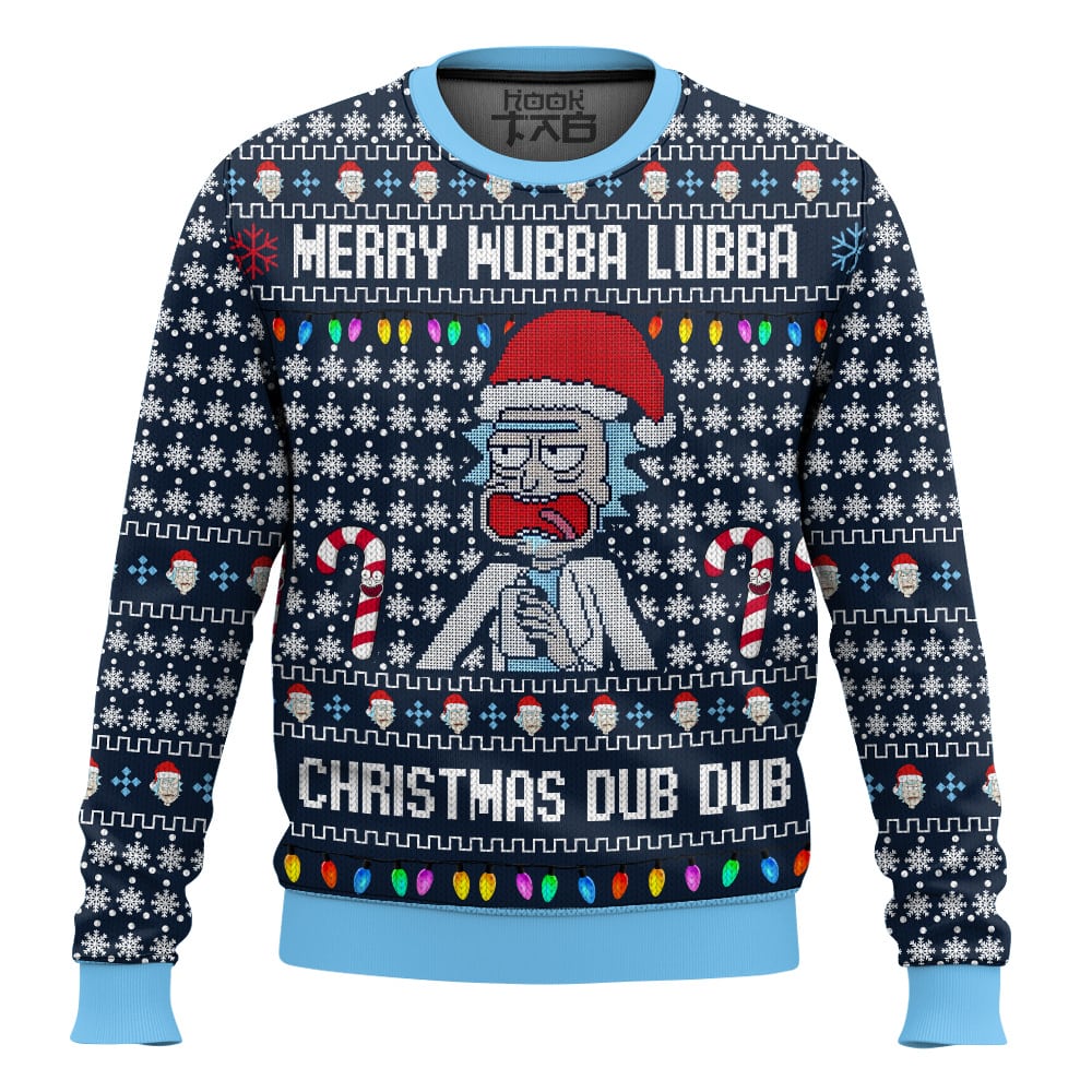 Hooktab Merry Wubba Lubba Rick And Morty Ugly Christmas Sweater Hooktab Merry Wubba Lubba Rick And Morty Ugly Christmas Sweater