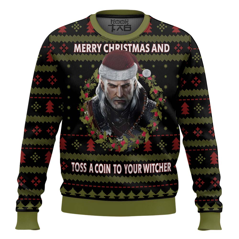 Hooktab Merry Xmas And Toss A Coin The Witcher Ugly Christmas Sweater Hooktab Merry Xmas And Toss A Coin The Witcher Ugly Christmas Sweater
